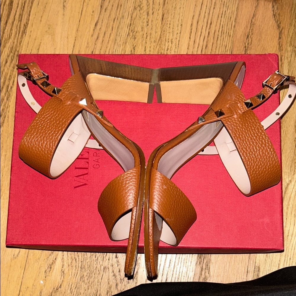 Valentino Tan Leather Studded Heels